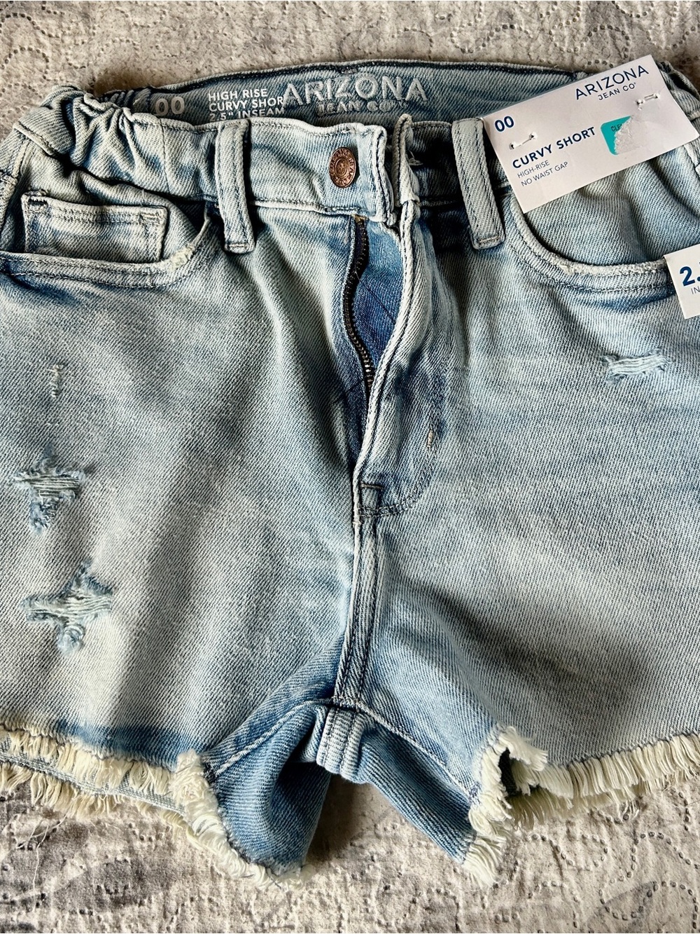 Arizona Jean Company Light Blue Distressed High-Rise Curvy Denim Shorts